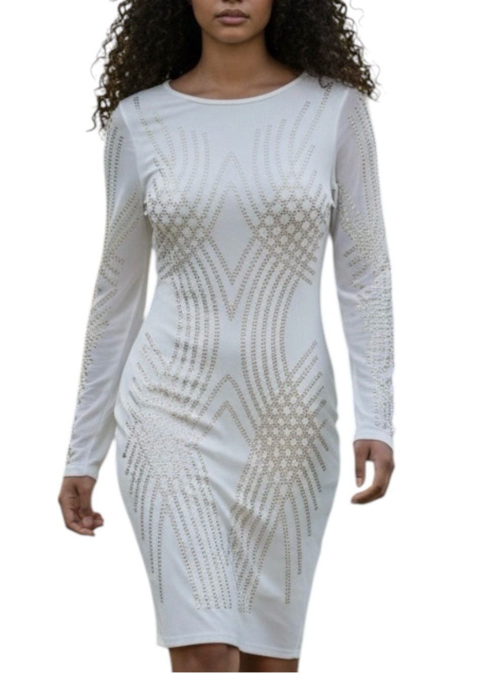 Blashe Los Angeles Ivory Long-Sleeve Embellished Bodycon Sheath Dress Sz M